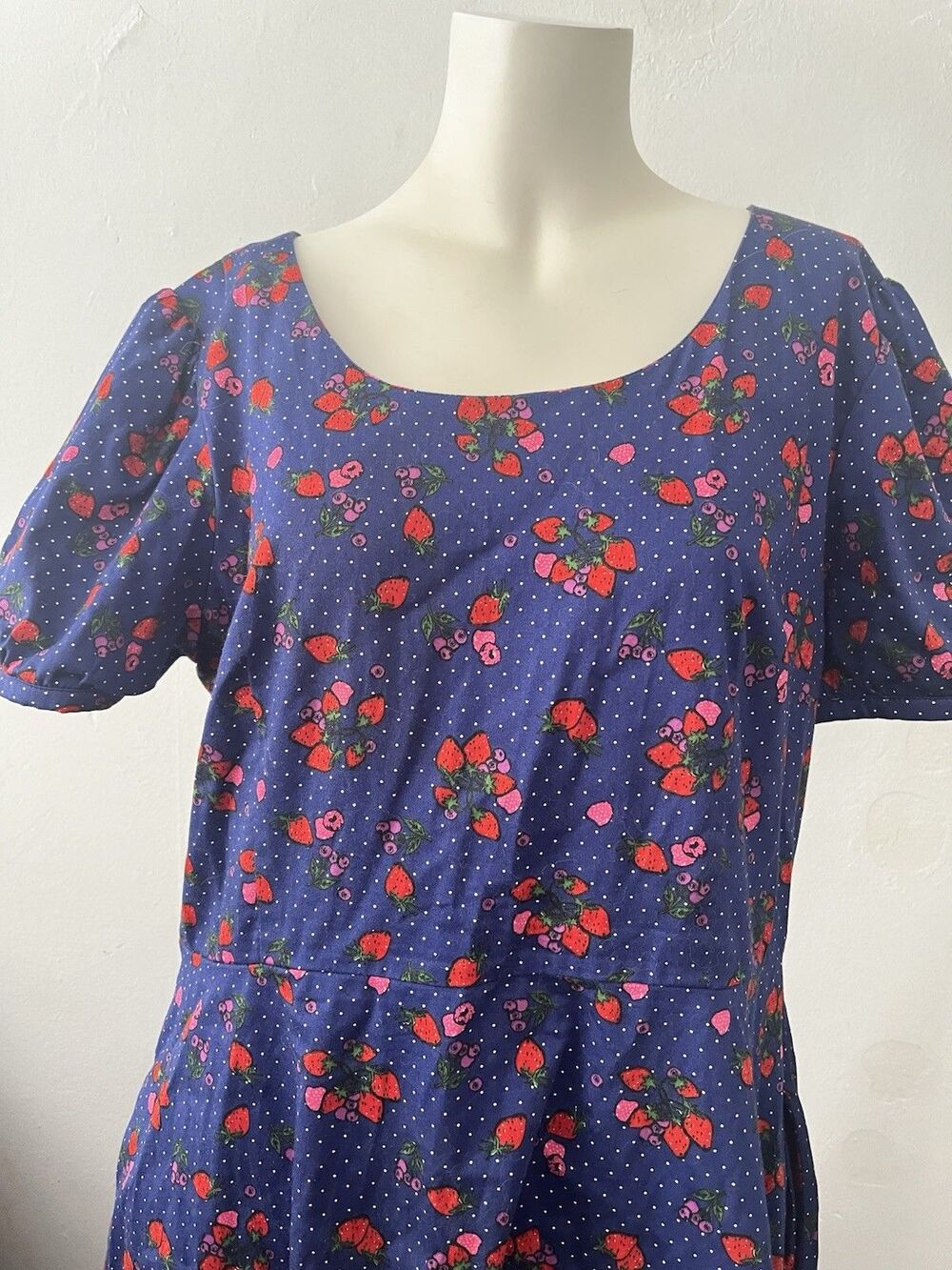 Collectif London Dress Size 2XL Kitsch Strawberry Twee Preppy Retro Nerd Cotton - Picture 6 of 11